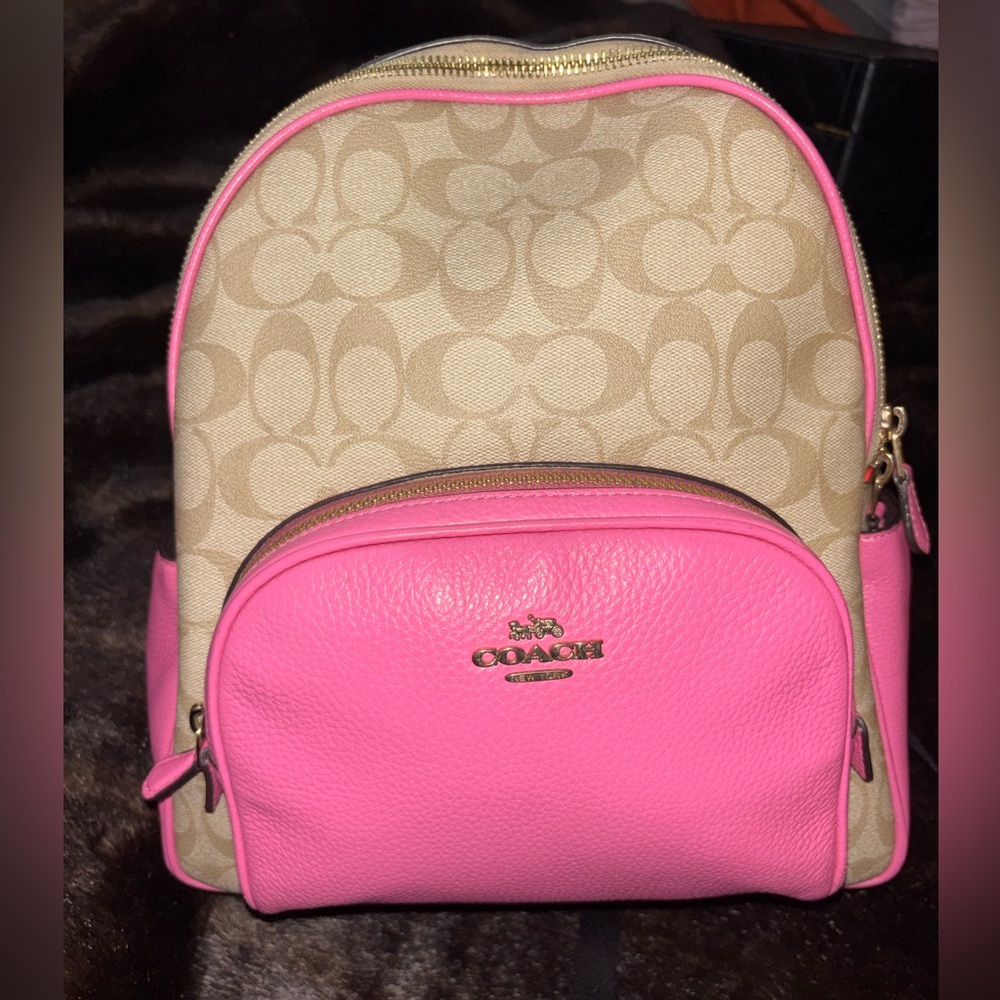 Coach Signature Canvas and Pink Leather Backpack